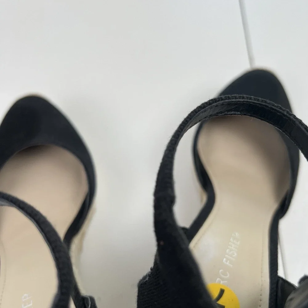 Marc Fisher Canvas Espadrille Platform Wedges Teelan Black Ankle Strap Size 7